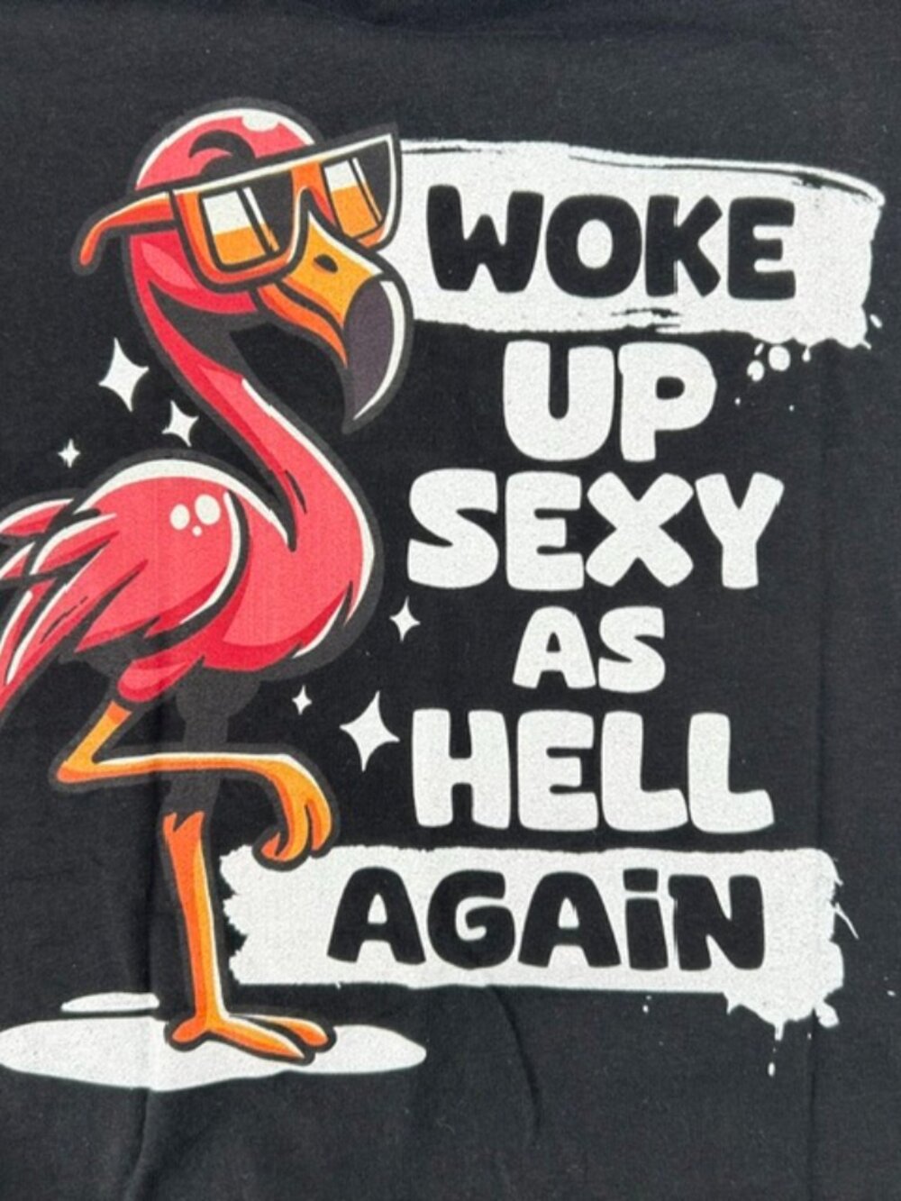 Woke Up Sexy As Hell Again Tank Top Size Small Black Pink Flamingo